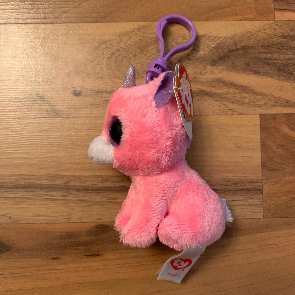 New TY Beanie Boos - MAGIC the Pink Unicorn (Glitter Eyes) (Plastic Key Clip 3”) - Picture 4 of 6